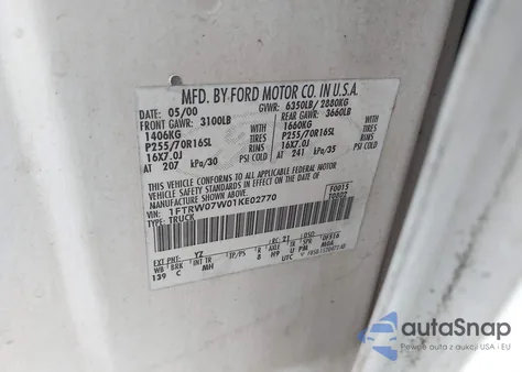 2001 Ford F-150 Harley-Davidson Edition/King Ranch Edition/Lariat/Xlt из США, поврежденный, VIN 1FTRW07W01KE02770